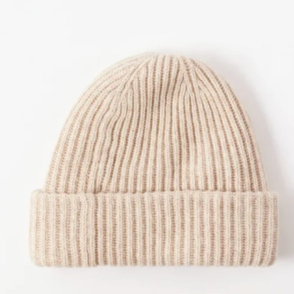 GANNI Logo Ribbed Beanie hat in Beige - Picture 2 of 4